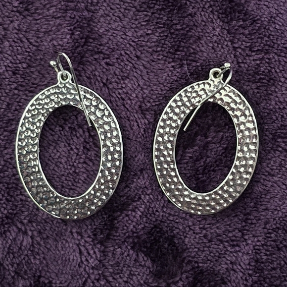 💜 3 for $15 | Hammered Silver Oval Earrings - Picture 3 of 6